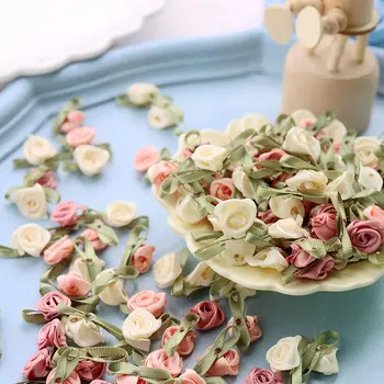 100шт Нашивки с цветками роз для изготовления атласных аппликаций для одежды, свадебных украшений и аксессуаров