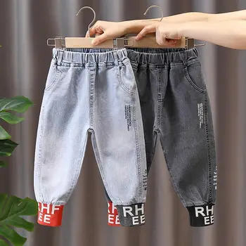 2021, весенне-осенние джинсовые брюки для мальчиков, детские штаны с надписями, одежда для маленьких мальчиков, повседневные джинсовые брюки