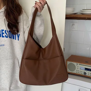2022 Новая Простая женская сумка через плечо большой емкости, повседневная дизайнерская сумка для поездок на работу, высококачественная кожаная сумка-тоут