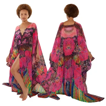 2023, африканские платья для женщин, Летнее Африканское длинное платье с V-образным вырезом и длинным рукавом из полиэстера с принтом, Макси-платье, Африканская одежда