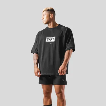 2023 Новая мода Фитнес Спорт, мужская хлопковая свободная футболка с коротким рукавом, Летние тренировки, Повседневный хлопковый крой для бега