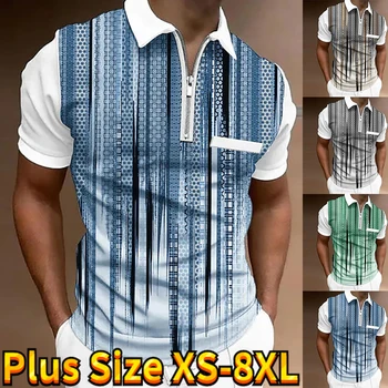 2023 Повседневная Новая Летняя Мужская Рубашка Поло с 3D Принтом, Высококачественная Рубашка С короткими рукавами, Мужская Уличная футболка с отворотом На Молнии, Одежда