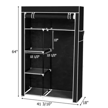 64-дюймовый портативный шкаф-органайзер для хранения одежды, вешалка для одежды с полками, черный [на складе в США]