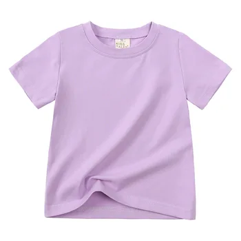 Amazon eBay/ Трансграничная Детская футболка с коротким рукавом Ярких цветов для мальчиков и Девочек, Универсальный однотонный топ в Корейском летнем стиле