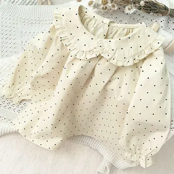 deer jonmi 2022 Весна Корейский стиль, Рубашки в горошек для новорожденных девочек, топы с воротником 