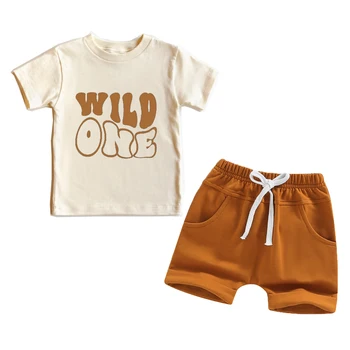 FOCUSNORM Комплекты летней одежды для дня рождения для маленьких мальчиков из 2 предметов, топы с короткими рукавами и буквенным принтом + шорты с карманами