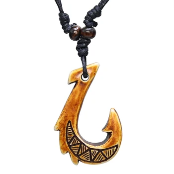 FX033 Новозеландское ожерелье из кости маори, Рыболовный крючок, мужское колье, ретро Ювелирные изделия, имитация полинезийского ожерелья-крючка Мауи, Амулет
