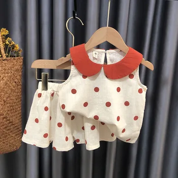 LZH/Одежда для маленьких девочек, новинка 2023 года, Летняя одежда с капюшоном Для маленьких девочек, Модный комплект из 2 предметов в горошек для малышей 0-5 лет