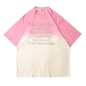 Tie Dye Градиентная Повседневная футболка Harakuju С летней Вышивкой, Футболки Для Мужчин Оверсайз