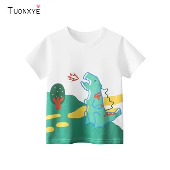 TUONXYE/ Модная футболка с короткими рукавами для мальчиков, хлопковая повседневная трикотажная одежда с рисунком динозавра, мягкий дышащий детский пуловер, одежда
