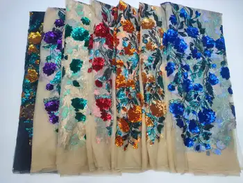 Африканская кружевная ткань 2023, новейшая индийская ткань сари, высококачественная тюлевая кружевная ткань с 3D блестками для свадебного платья YYZ8009