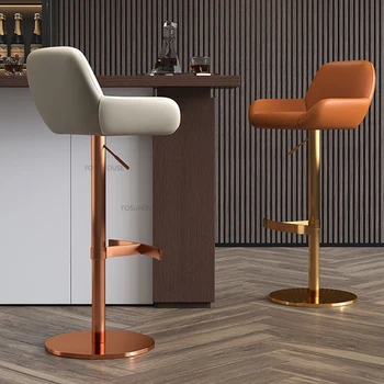 Барные стулья Nordic из нержавеющей стали для барной мебели, барный стул со спинкой из искусственной кожи, вращающиеся кухонные островные стулья, барный стул
