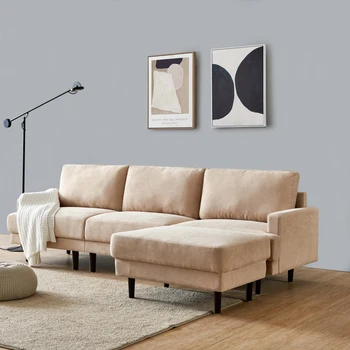 Бежевый 104,6-дюймовый современный тканевый диван L-образной формы, мягкий и удобный, 3-местный с оттоманкой для внутренней мебели для гостиной