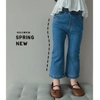 Весенние джинсовые брюки для девочек 2023 года, повседневные джинсовые брюки для маленьких детей