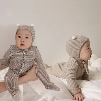 Весенняя Корейская детская одежда 2023 года, полосатый модный Новый детский комбинезон для младенцев 0-2 лет, костюм для скалолазания для мальчиков и девочек