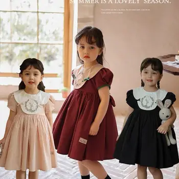 Винтажные вечерние платья милой принцессы для девочек Летнее детское платье с цветочной вышивкой для детей 3-10 лет Элегантная повседневная одежда