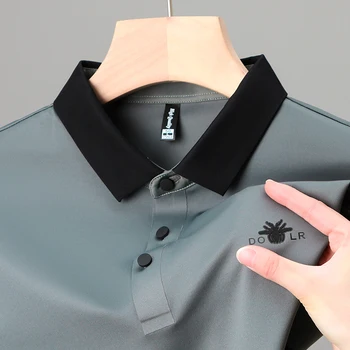 Высококачественная мужская рубашка поло с аппликацией из ледяного шелка в виде паука, летняя новая стильная бесшовная футболка с коротким рукавом, деловая повседневная рубашка Paul