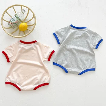 Детская одежда в корейском стиле Для новорожденных Мальчиков и девочек, комбинезон из хлопка с коротким рукавом и буквенным принтом, Летний комбинезон для малышей