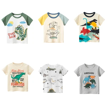 Детская одежда Детские Модные топы с динозаврами Хлопчатобумажные футболки с героями мультфильмов для мальчиков и девочек Детские Летние футболки с коротким рукавом Повседневные футболки с динозаврами