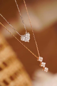 женские модные украшения AU750 ожерелье из белого золота 18 Карат с натуральными Бриллиантами лепесток из розового золота Может вращаться Кулон