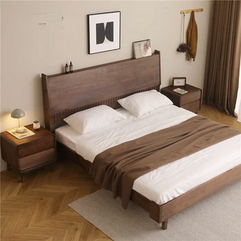 Индивидуальная кровать из массива североамериканского черного ореха, простая кровать из массива дерева, современная спальня, скандинавский свет, роскошная двуспальная кровать organ oak 1,8 м