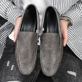 Итальянская Дышащая Мужская обувь из натуральной кожи, повседневная обувь Люксового бренда, Официальные Мужские Лоферы, Мокасины, Мужские туфли-лодочки без застежки, Большие размеры