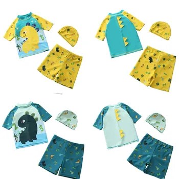 Комплект купальных костюмов для маленьких мальчиков, детский купальник с принтом динозавра, детский купальный костюм из двух частей, пляжный костюм для купания для малышей, костюм для серфинга