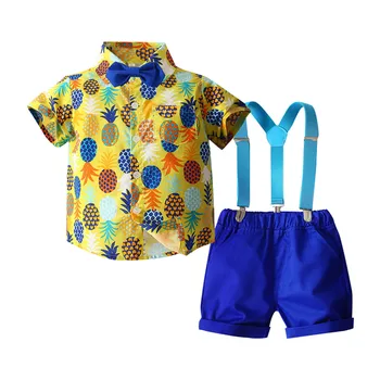 Комплект Одежды для маленьких мальчиков, Детская рубашка с коротким рукавом и ананасом, Детский Комбинезон, Комплект одежды из двух предметов для Маленьких мальчиков, Теплый костюм