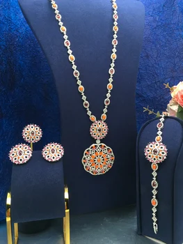 Комплект ювелирных изделий из циркония для новобрачных 4шт Для женской вечеринки, роскошные наборы свадебных ожерелий из кристаллов CZ в Дубае и Нигерии