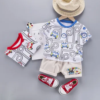 Комплекты одежды для маленьких мальчиков, летняя детская хлопковая футболка с героями мультфильмов, короткий рукав + шорты, спортивные костюмы из 2 предметов для Bebe Kids, модная одежда
