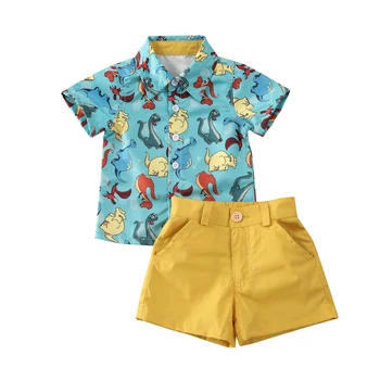 Комплекты одежды для малышей от 1 до 6 лет Для маленьких мальчиков, топы с принтом животных + брюки, одежда, костюм для джентльмена на вечеринку