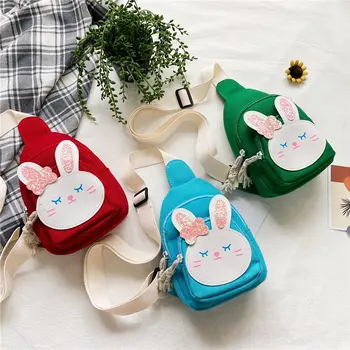 Корейская версия 2023 Года, Милая Детская Нагрудная сумка с Кроликом, Детская Холщовая Сумка Через Плечо Для девочек, Милый Кошелек
