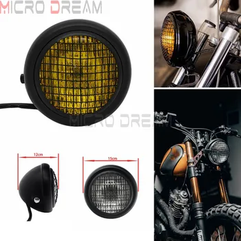 Лампа передней фары мотоцикла 12V Сетка Гриль Скремблер Фары Hi-Lo луч Противотуманный фонарь для Harley Cafe Racer Honda NX Yamaha