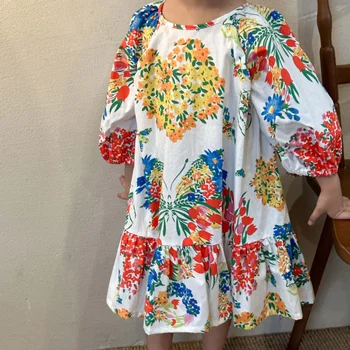 Летнее платье для девочек 2023 года С Милыми цветами, детское платье в три четверти, Тонкое Длинное платье принцессы