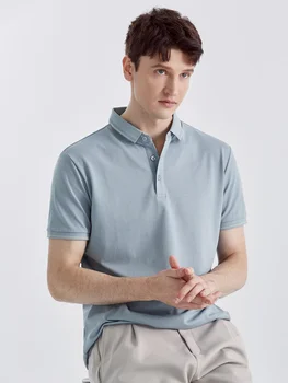 Летние мужские рубашки Поло 2023, Новые классические деловые повседневные однотонные футболки с коротким рукавом, дышащие хлопковые шелковые крутые поло, тонкие футболки