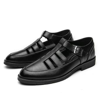 Летние черные сандалии из натуральной кожи, мужская повседневная обувь на мягкой подошве, дышащая, Деловые офисные сандалии, Белые туфли для вождения