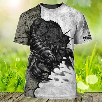 Летняя мужская футболка с 3D-принтом с круглым вырезом и рисунком Скорпиона, повседневные футболки оверсайз с коротким рукавом, модные футболки, мужская одежда