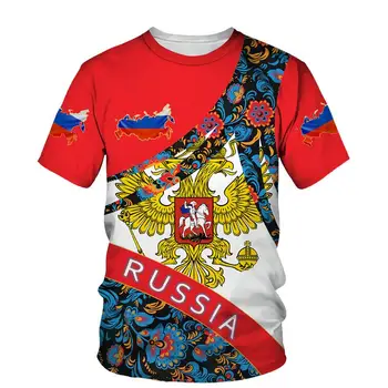 Летняя мужская футболка с принтом российского флага, короткий рукав, круглый вырез, мужская уличная мода, футболка, повседневная футболка оверсайз
