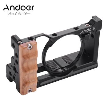 Металлический Алюминиевый Каркас Камеры Andoer для Sony RX100 VI/VII с Креплением Для Холодного Башмака 1/4 Винтовой Деревянной Рукояткой Для Видеосъемки Видеоблогов