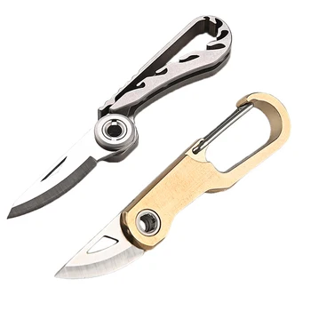 Мини-карманный нож из титанового сплава / латуни, складной нож для экспресс-распаковки, инструменты для выживания на открытом воздухе, Портативный нож-брелок с D-образным кольцом