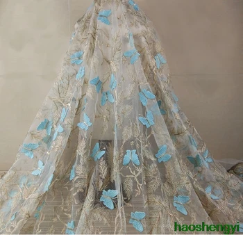 Модная новая ткань для вышивки объемной бабочкой золотой нитью, ткань для одежды с кружевной вышивкой для свадебных платьев