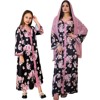 Модное платье Джалабия с цветочным принтом для женщин и детей 5-16 лет для девочек Одежда Ближнего Востока Халаты для матери и дочки