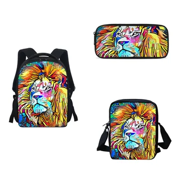 Модный классный комплект школьных сумок в стиле льва для девочек, держатель для ручек, детская сумка, детская сумка для книг, повседневный рюкзак, сумка для ланча, пенал