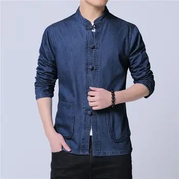 Мужская джинсовая куртка рубашка мужская китайская одежда куртка традиционная китайская одежда мужчины восточная мужская одежда джинсовая рубашка KK687