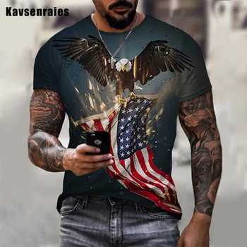 Мужская/женская футболка с 3D изображением Американского орла, летняя горячая распродажа, модная повседневная футболка с круглым вырезом и коротким рукавом Оверсайз.
