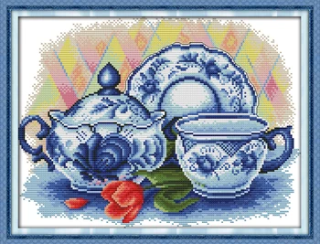 Наборы для вышивания крестиком чайника цвета морской волны с рисунком из мультфильма 14ct 11ct набор для вышивания DIY ручной работы рукоделие украшение плюс