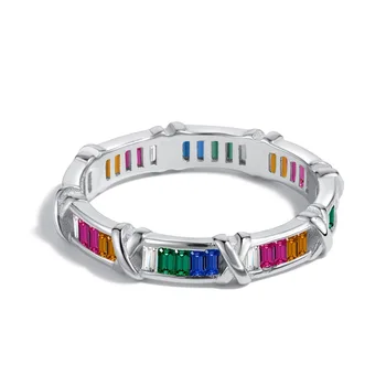 Новое кольцо с цирконом из стерлингового серебра S925 пробы для женщин с чувством юмора и индивидуальностью, кольцо с перекрестной радугой