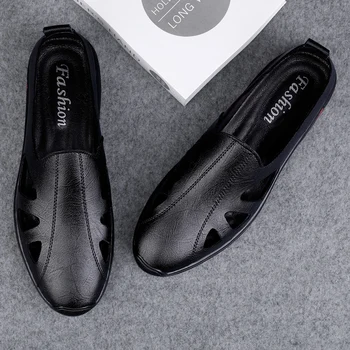 Новые мужские сандалии из натуральной кожи, роскошная брендовая Римская мужская повседневная обувь, Дизайнерские уличные кроссовки, Дышащие Мягкие пляжные тапочки