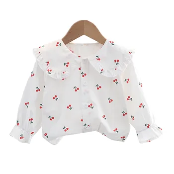 Одежда Для маленьких девочек, весенние новые блузки с воротником в виде вишни для детей 1-4 лет, милые топы, наряды, костюмы