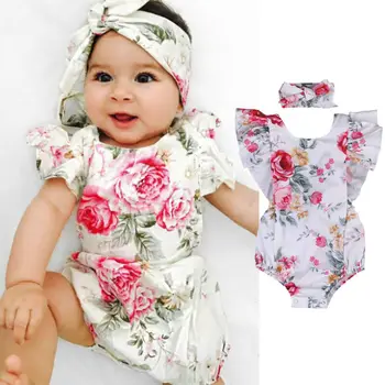 Одежда Для новорожденных девочек, комбинезон, комбинезон, повязка на голову, наряды